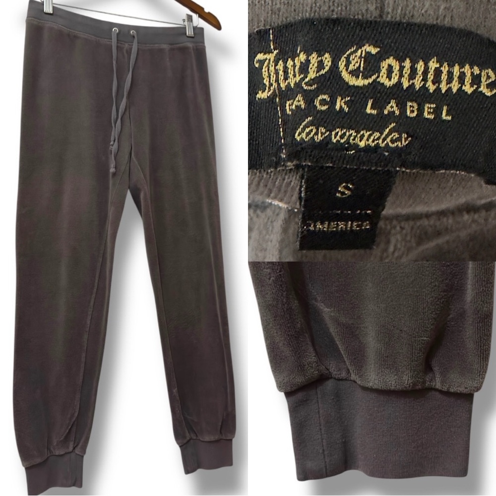 Juicy Couture grey/taupe Label Velour Track Pants in Charcoal Brown